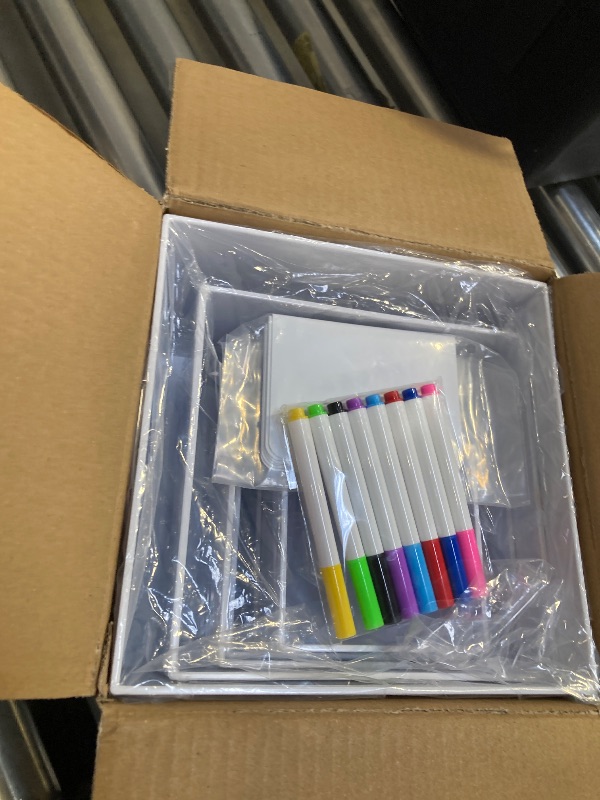 Photo 1 of 6 Pcs White Acrylic Buffet Risers with Mini Sign and Maker, Food Display Stands for Buffet Table Party Catering Dessert Jewelry Collectibles,Nesting Cube Boxes with Hollow Bottoms (8",7",6",5",4",4")