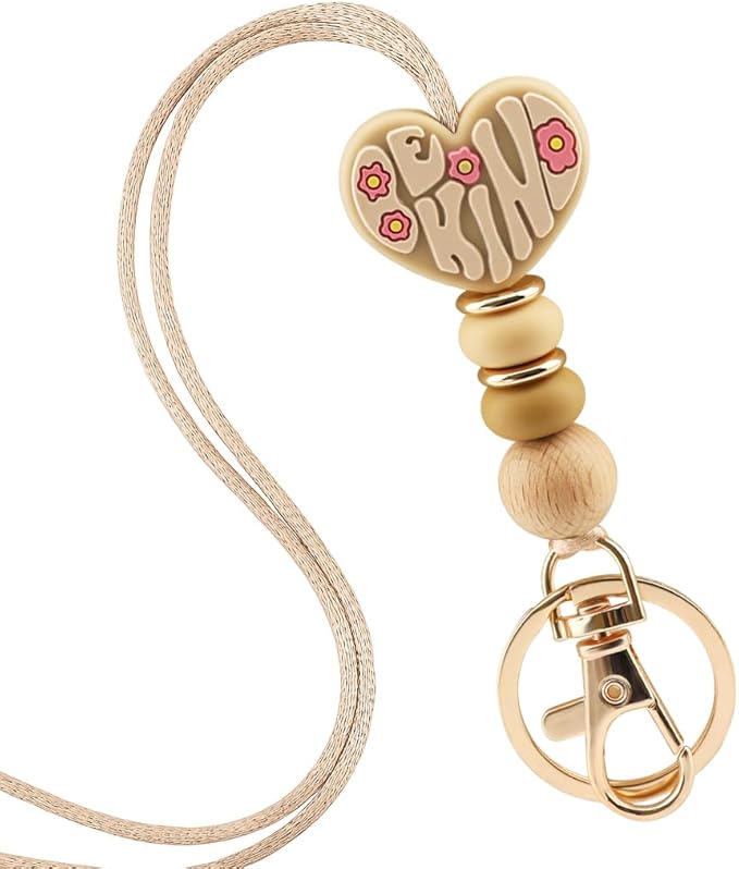 Photo 1 of Be Kind Cute Teacher Lanyard for ID Badge Holder and Keychain, Beaded Lanyards for Women Cool Lanyards for Keys