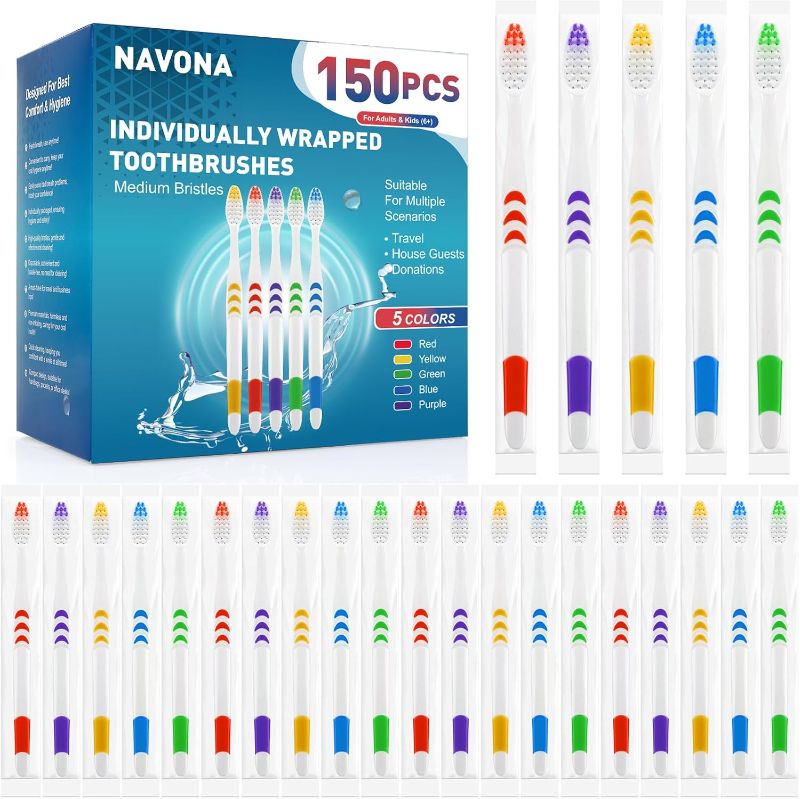 Photo 1 of Navona 150 PCS Individually Wrapped Bulk Toothbrush Pack, Disposable Soft Bristle for Adult or Kid, Ergonomic Handle, Perfect for Travel, Hotel, Donation