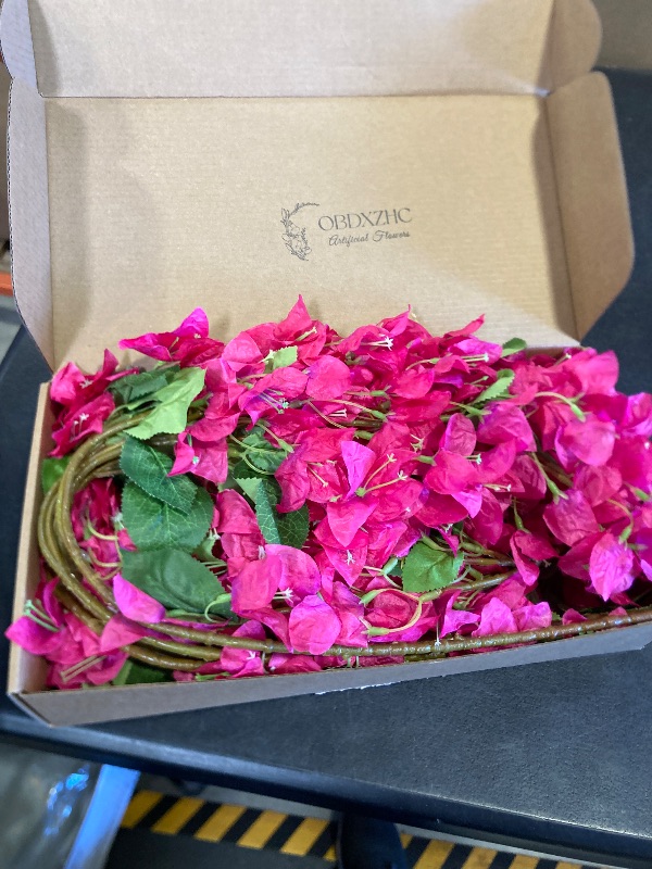 Photo 1 of 30 Inch Silk Bougainvillea Artificial Flowers?UV Resistant?Pack of 10 pcs, 30 Branch, Faux Flower Stems?Fake Bougainvillea Vines, Using for Wedding & Porch & Home & Party & Garden Decor(Rose Red)
