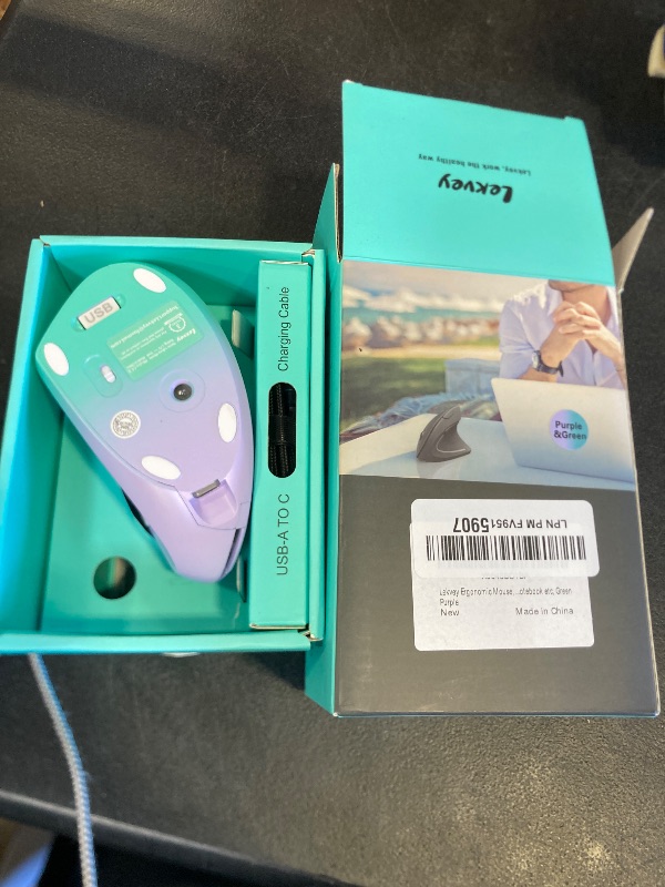 Photo 1 of Lekvey Ergonomic Mouse, Vertical Wireless Mouse, Rechargeable 2.4G Optical Carpal Tunnel Mice: 800/1200 / 1600 DPI, 6 Buttons, for Laptop, PC, Mac, Computer, Desktop, Notebook etc, Green Purple