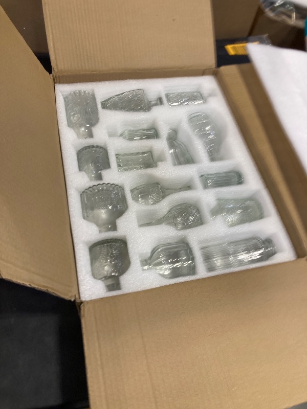 Photo 1 of 16 Pack Glass Bud Vases for Centerpieces - Bulk Small Flower Vases Set of 16, Mini Vintage Vases, 4 Styles for Party, Wedding Decorations, Baby Shower, Home Table Flower Décor (Clear)