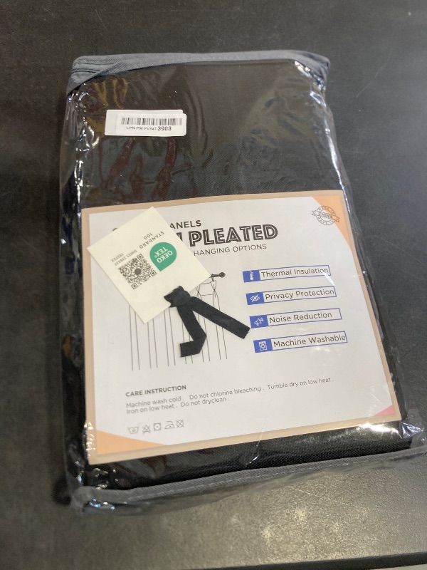 Photo 1 of 100% Blackout Shield Linen Look Textured Pinch Pleated Curtains Blackout Drapes 84 Inch Long 2 Panels Set, Faux Linen Blackout Curtains for Bedroom & Living Room, 40" W x 84" L, Black