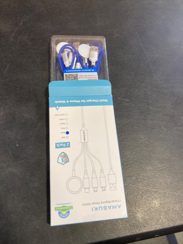 Photo 1 of 2Pack Multi Charging Cable for Apple Watch Charger 4 in 1 Travel Essentials RV Camping Essentials USB C/L/Micro Compatible with iWatch Series 11-1/iPhone 17/16/15/Android Airplane Gadgets-4FT/Blue