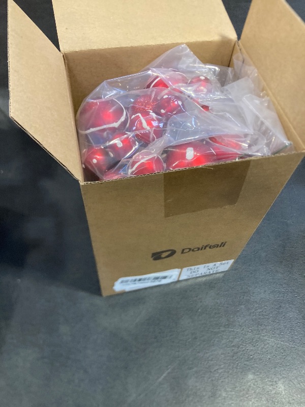 Photo 1 of Daifunli 8 Pcs Red and White Christmas Tree Picks 7.87 Inch Christmas Balls Ornaments Xmas Hanging Decorations for Xmas Tree Topper DIY Wreath Holiday Floral Vase Fillers Crafts Home Decor