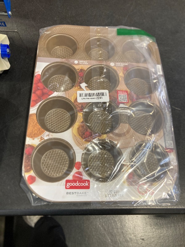 Photo 1 of GoodCook BestBake Nonstick Textured Carbon Steel Muffin Pan, 12cp, Bronze