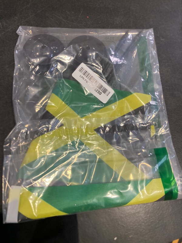 Photo 1 of 2 Pack Jamaica Desk Flag Set, Jamaican Desktop Small Miniature Table Office Flag with 12" Black Pole and Black Base, Offices, Classroom, Home, Festival Decoration (Jamaica)