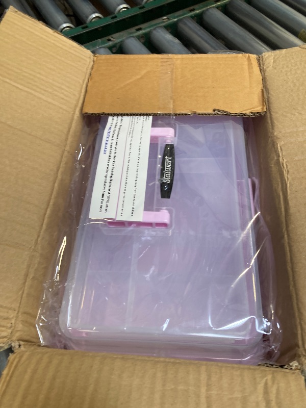 Photo 1 of 14” Plastic Tackle Box Organizer - 3-Layer Portable Sewing Box, Art Caddy, Craft Storage, First Aid Medicine Utility Toolbox or Hair Accessories Organizer with Latch and Handle by Stalwart (Pink)