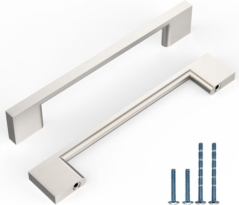Photo 1 of 10 Pack 5 Inch(128mm) Kitchen Cabinet Handles Brushed Satin Nickel Cabinet Pulls Kitchen Cabinet Hardware Drawer Pulls for Cupboard Wardrobe

