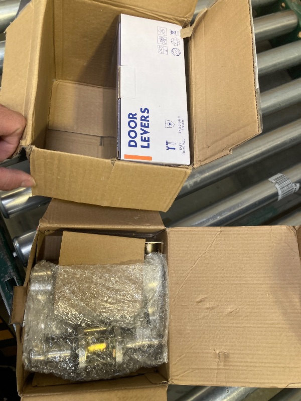 Photo 1 of (2 Pack) Keyed Alike Front Door Lever Lockset with Single Cylinder Deadbolt Combination Set? Wave Style Lever, Front Door/Exterior Door Knob with Lock and Deadbolt? Satin Nickel Finished