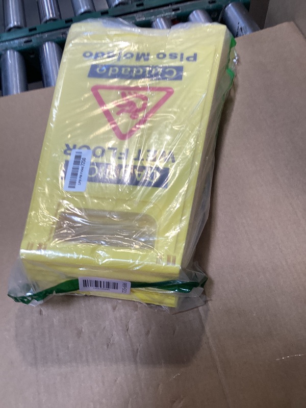 Photo 1 of 4-Pack Caution Wet Floor Sign, 17.5" Height, Bright Yellow, Double-Sided A-Shaped Frame Design, Bilingual Caution Message