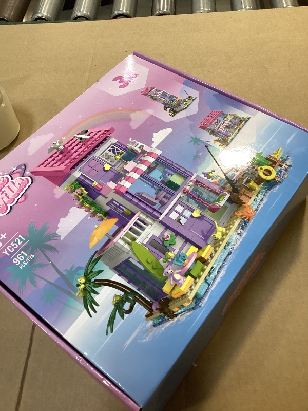 Photo 1 of 3 in 1 Pink Girls Beach House Building Set with Light, Seaside Villa Friends Building Toys, Compatible with Lego Friends Construction Educational Toy for Adults & 14+ (961 PCS)