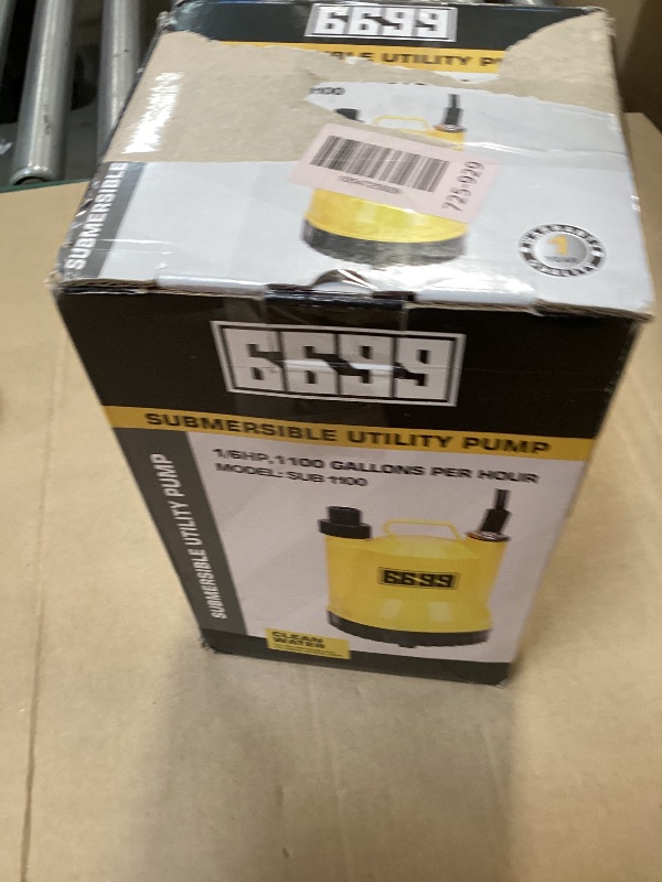 Photo 1 of 6699 1/6HP Portable Utility Pump Submersible Small Backup Sump Pump Draining Tool to Remove Water from Flooding House Basement Pool Tankless Heater Flushing Pump with 10-Foot Cord SUB 1100