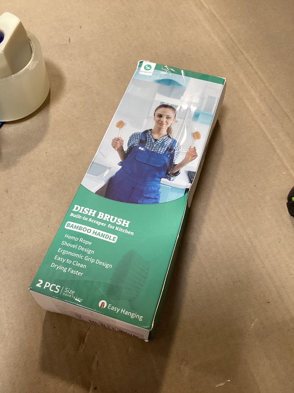 Photo 1 of 2 Pack Kitchen Dish Brush Bamboo Handle Dish Scrubber Built-in Scraper, Scrub Brush for Pans, Pots, Kitchen Sink Cleaning, Dishwashing and Cleaning Brushes are Perfect Cleaning Tools, White