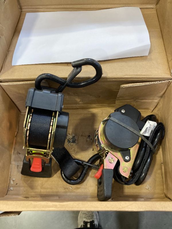 Photo 1 of ANLULOAD Retractable Ratchet Strap,?1In*9.84Ft? S Hook Retractable Tie Down Strap for Motorcycles, Boats,Atvs,Utvs. BS:1763lbs