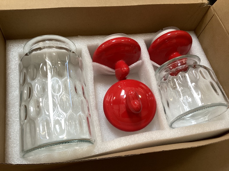 Photo 1 of 2pcs only.   Vesic Valentine's Day Red Cookie Jars Candy Glass Jars with Heart Lids
