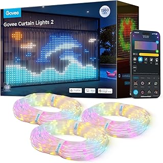 Photo 1 of Govee Curtain Lights 2, Smart LED Curtain Light with DIY GIF AIGC, 1560 LEDs, RGBIC Color Changing Holiday Lights for Bedroom Window New Year Dynamic Decor, Outdoor IP65 Waterproof, 14.8×6.6ft