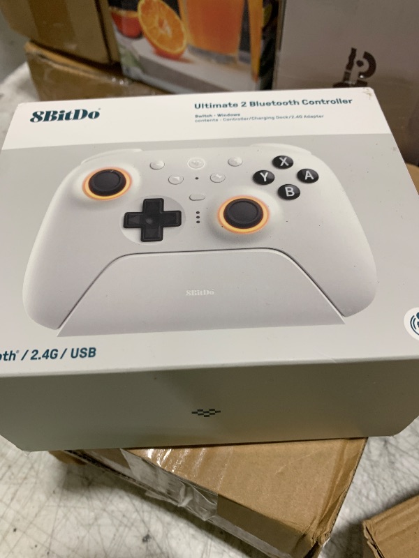 Photo 1 of 8Bitdo Ultimate 2 Bluetooth Controller with TMR Joysticks, Switchable Hall Effect/Tactile Triggers, Vibration, Motion Control, RGB Fire Ring and Back Buttons for Switch/Switch 2 & Windows PC - White