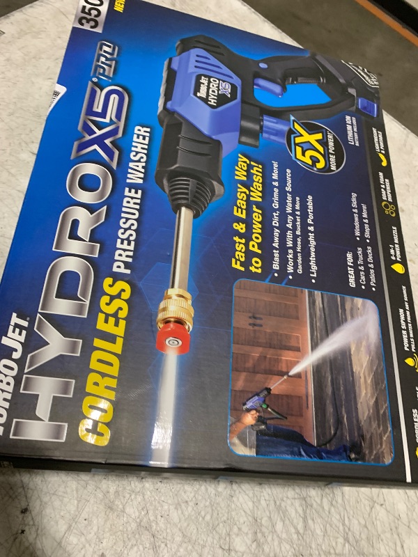 Photo 1 of Ontel Turbo Jet HydroX5 Pro Portable Cordless Pressure Washer (21V 3000mAh Battery), 6-in-1 Nozzle, Dual Water Source, 16ft Detachable Hose