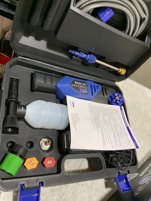 Photo 1 of Ontel Turbo Jet HydroX5 Pro Portable Cordless Pressure Washer (21V 3000mAh Battery), 6-in-1 Nozzle, Dual Water Source, 16ft Detachable Hose