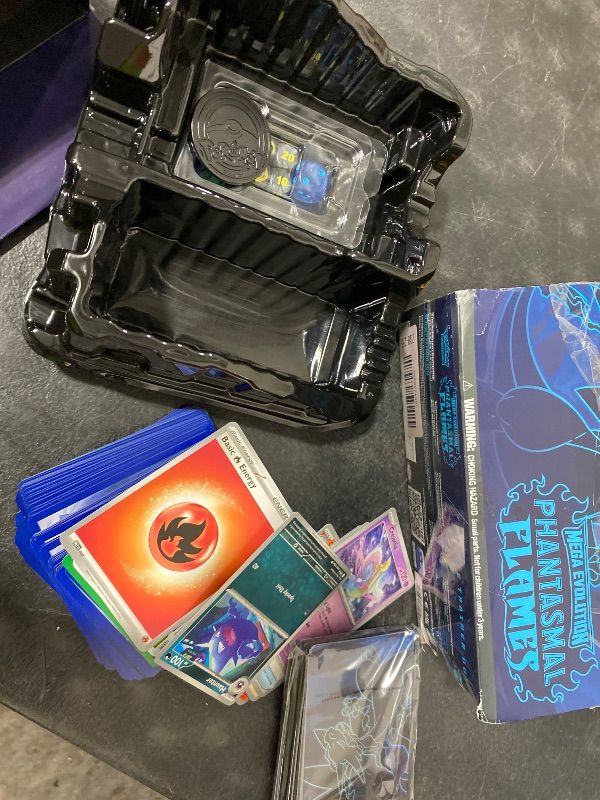 Photo 1 of missing pieces--------------opened-------------------Pokémon TCG: Mega Evolution—Phantasmal Flames Elite Trainer Box