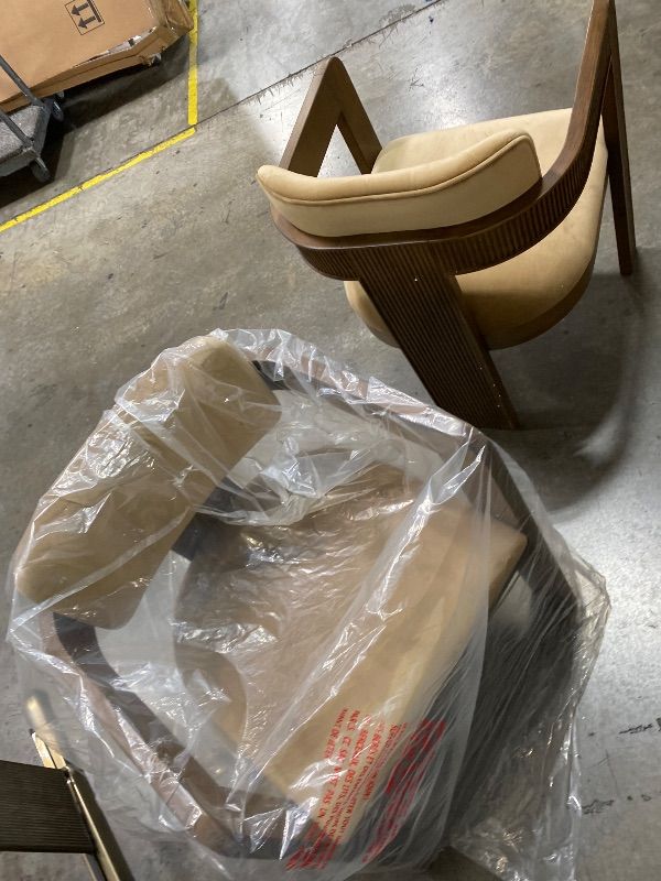 Photo 1 of LIGHT BROWN FINISH VELEVT BEIGE DINING CHAIR 