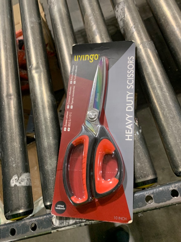 Photo 1 of LIVINGO 10" Multipurpose Heavy Duty Scissors, Premium Titanium Coating Forged Stainless Steel Tool Industrial Shop Shears for Household, Pruning, Gardening, Fabric, Red/Black