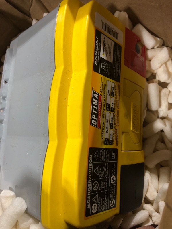 Photo 1 of OPTIMA Batteries High Performance DH6 YellowTop Dual Purpose Sealed AGM Car, Truck and SUV Battery, 800 CCA, Maintenance Free, Versitile Mounting, BCI Group Size 48