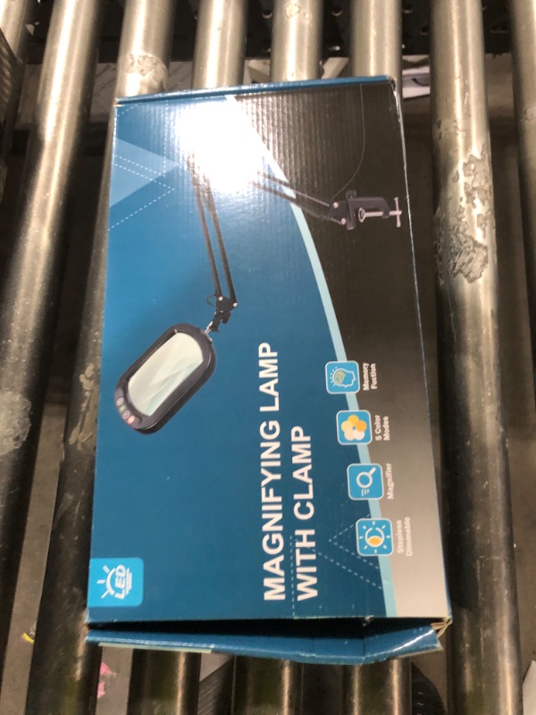 Photo 1 of 10X Rectangle Magnifying Glass with Light and Clamp, 5 Color Modes Stepless Dimmable, Lighted Magnifier with Stand Hands Free, Flexible Swing Arm LED Desk Lamp for Close Work, Craft, Reading - Blue