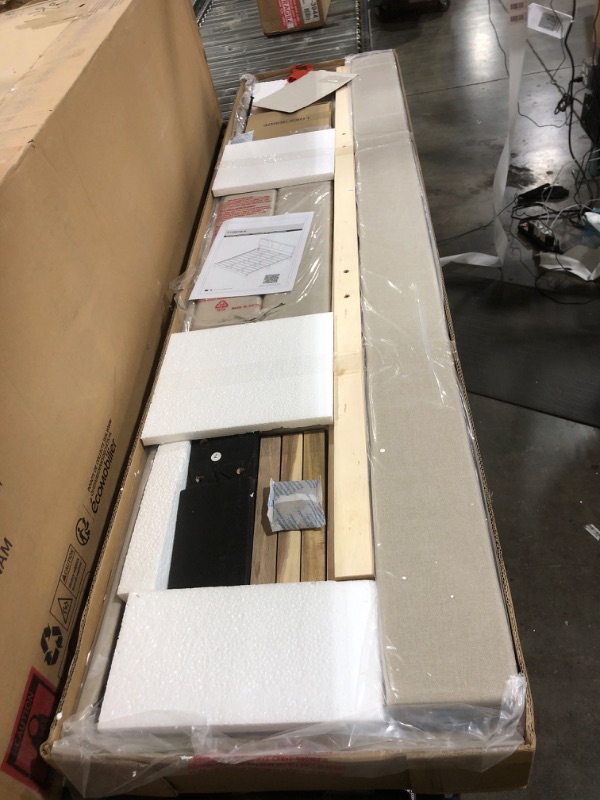 Photo 1 of Novilla King Size Bed Frame with Adjustable Headboard Platform King Bed Frame Linen Fabric Upholstered Headboard, No Box Spring Needed, Noise-Free, Wooden Slats Support, Easy Assembly, Beige