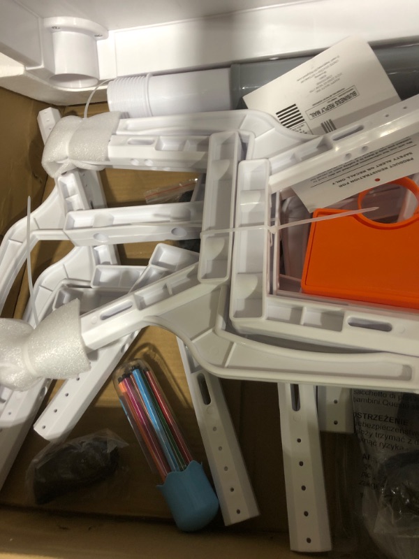 Photo 1 of HAPPYMATY Kids Table and Chair Set, Snow Grey, Upgraded Plastic, 47.2x28.0 inches, Adjustable Height, Whiteboard Style, Includes 12 Color Pens