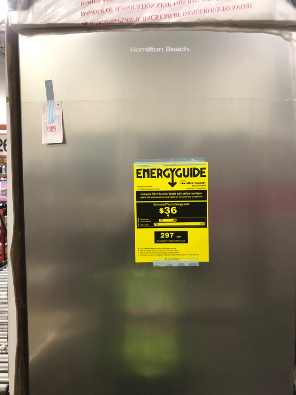 Photo 1 of HAMILTON BEACH Cubic Foot Fridge with Bottom Mount Freezer, 9.2 cu. ft, Stainless