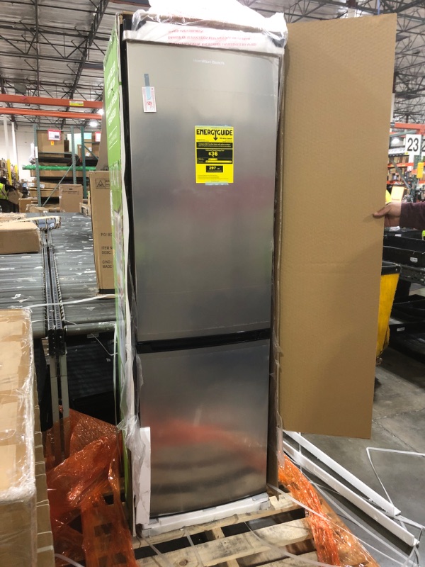 Photo 1 of HAMILTON BEACH Cubic Foot Fridge with Bottom Mount Freezer, 9.2 cu. ft, Stainless