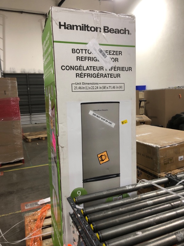 Photo 1 of HAMILTON BEACH Cubic Foot Fridge with Bottom Mount Freezer, 9.2 cu. ft, Stainless