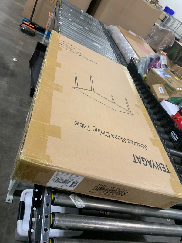 Photo 1 of 46" Sintered Stone Dining Table, Modern Horse Belly Type White Kitchen Table with Sturdy Metal Legs, Durable & Scratch-Resistant Surface for Dining Room/Kitchen/Office?Chairs not Included? (46 inch)