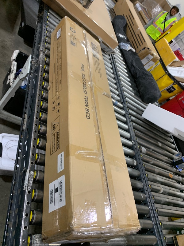 Photo 1 of IDEALHOUSE Wood Bed Frame, Wooden Platform Bed with Fluted Design, Twin Bed Frame with Study Support, Easy Assembly, No Box Spring Needed, Noise Free, Ivory White