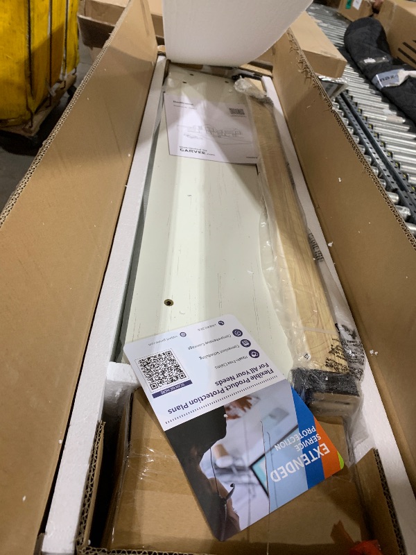 Photo 1 of IDEALHOUSE Wood Bed Frame, Wooden Platform Bed with Fluted Design, Twin Bed Frame with Study Support, Easy Assembly, No Box Spring Needed, Noise Free, Ivory White