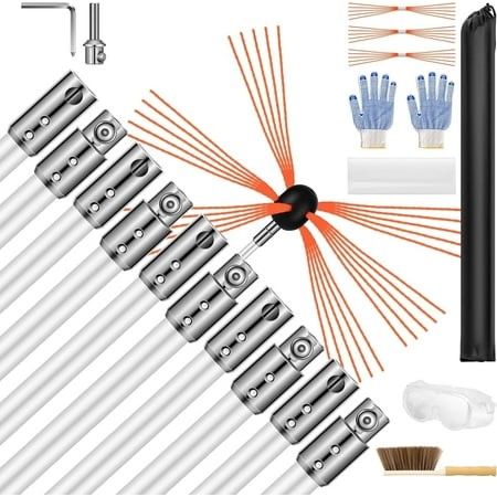 Photo 1 of  Chimney Sweep Kit 33FT Length, Chimney Cleaning Tool Kits with 10 Nylon Flexible Rods, Chimney Brush Kit Driven by Drill for Sweeping Fireplace
