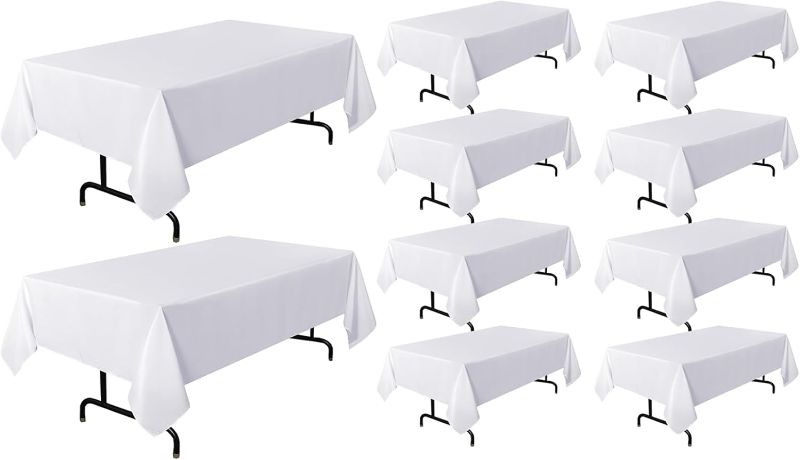 Photo 1 of 10 Pack White Tablecloth 60 x 120 Inch, Rectangle Table Cloth for 8 Feet Tables - Stain and Wrinkle Resistant Washable Polyester Table Cover for Dining Tables, Buffet Parties and Camping