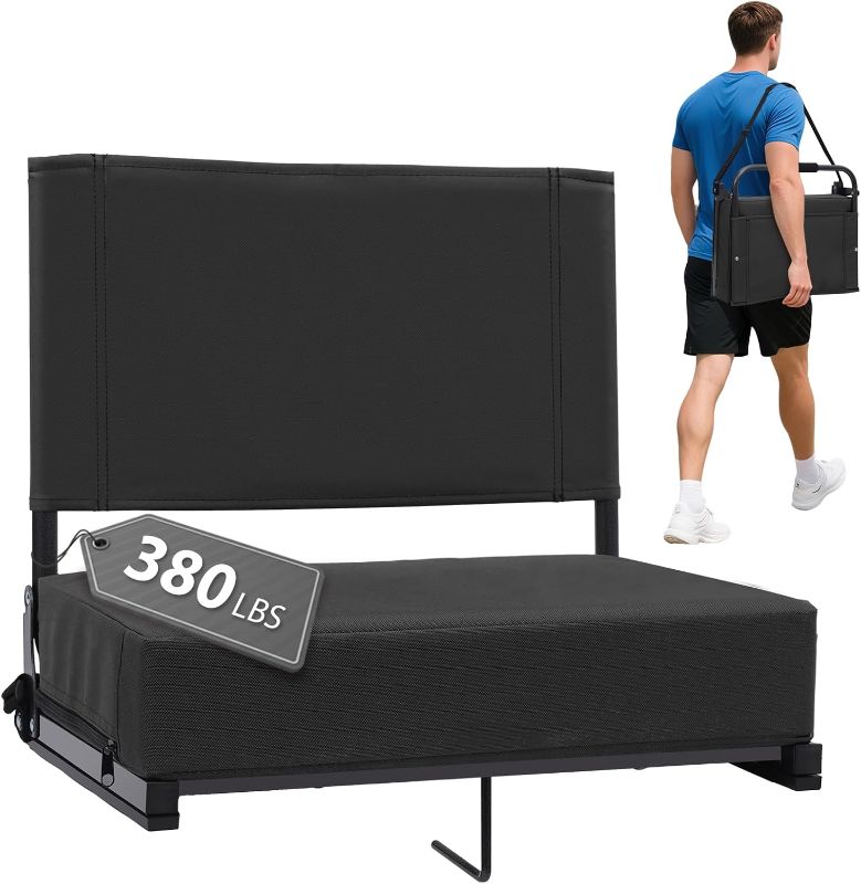 Photo 1 of 
Stadium Seats with Back Support - Padded Portable Bleacher Seat with Handle Shoulder Strap - 18.4in Wide Bleacher Chair with Back and Cushion for Sports & Outdoor Events