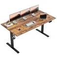 Photo 1 of ***ACTUAL DESK IS OAK AND WHITE, NOT BLACK***62.9 Inch Electric Height Adjustable Standing Desk, Ergonomic Home Office Desk with Memory Preset, Sit to Stand Computer Desk with Hooks, Rustic Brown***ACTUAL DESK IS OAK AND WHITE, NOT BLACK