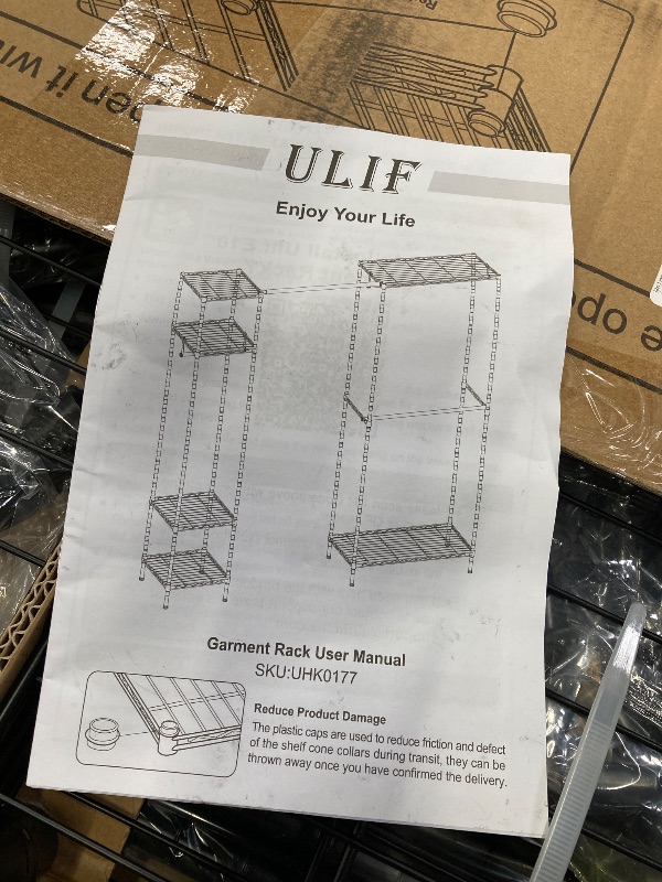 Photo 1 of "Ulif E4 White Wire Garment Rack, Closet Organizer with 8 Shelves & 4 Hanger Rods, Heavy Duty, 71.6"" W x 79.3"" H"