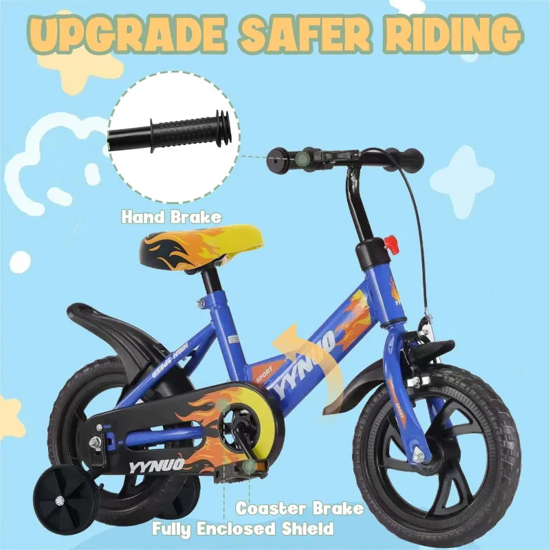 Photo 1 of 12 inch Kids Bike with Training Wheels, 2-in-1 Kids Bicycle with Adjustable Handlebar/Seat, Toddler Bike Gift for Boys Girls Kids Toddlers 1-5 YO,Blue

