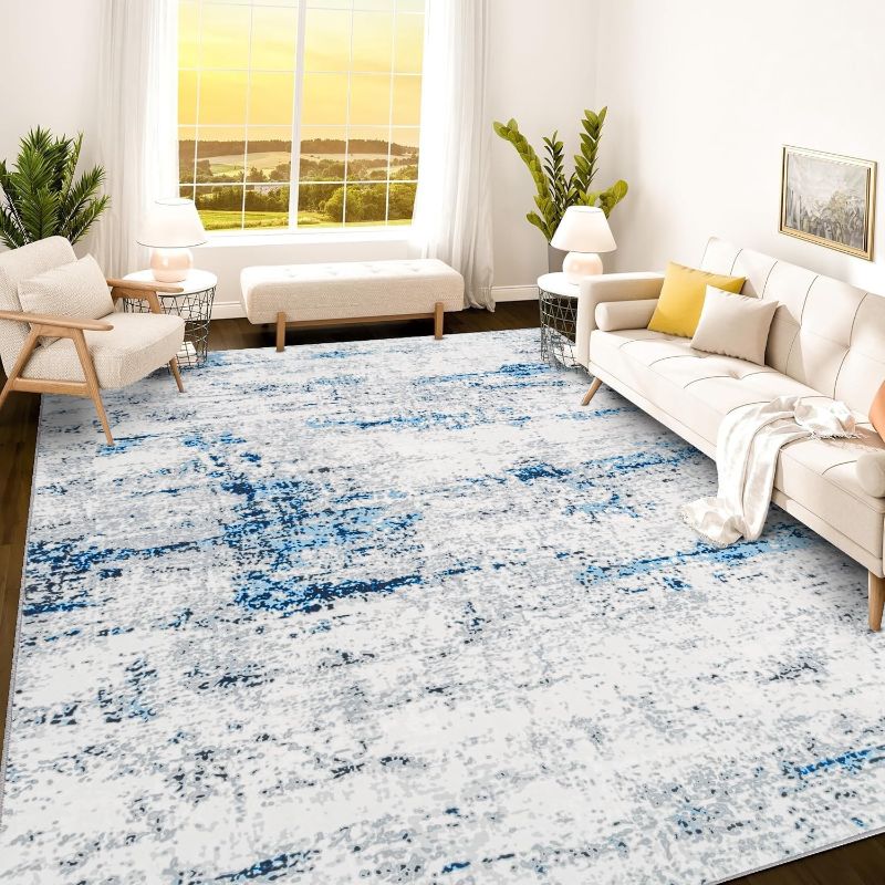 Photo 1 of Area Rug - Blue/White Rugs for Living Room - Foldable Rugs for Bedroom - Stain Resistant Washable Rug - Eco-Friendly Area Rugs - Easy to Clean Living Room Rug