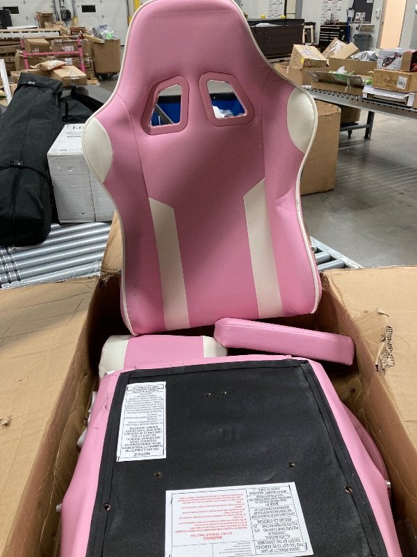 Photo 1 of ***(PARTS ONLY - SELLING AS PARTS ONLY)*** 
Sweetcrispy Video Game Desk Chair - Ergonomic Computer with Footrest and Comfy Lumbar Support, PU Leather Recliner with Headrest, Fixed Up Armrest, Height Adjustable with 360° Swivel, for Adults, Pink  ***(BOX R