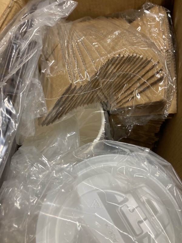 Photo 1 of [100 Pack] 12 oz Paper Coffee Cups, Disposable Paper Coffee Cup with Lids, Sleeves, and Stirrers, Hot/Cold Beverage Drinking Cup for Water, Juice or Tea, Suitable for Home, Shops and Cafes