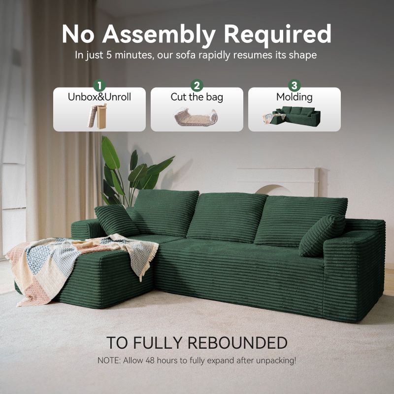 Photo 1 of ***Missing parts***Modern L-Shaped Sectional Sofa for Living Room, 106" Modular Cloud Couch with Deep Seating Upholstered Sofa, Free Combination Sofa, Oversized 3-Seater, Corduroy Upholstery, Double Foam, No Assembly
