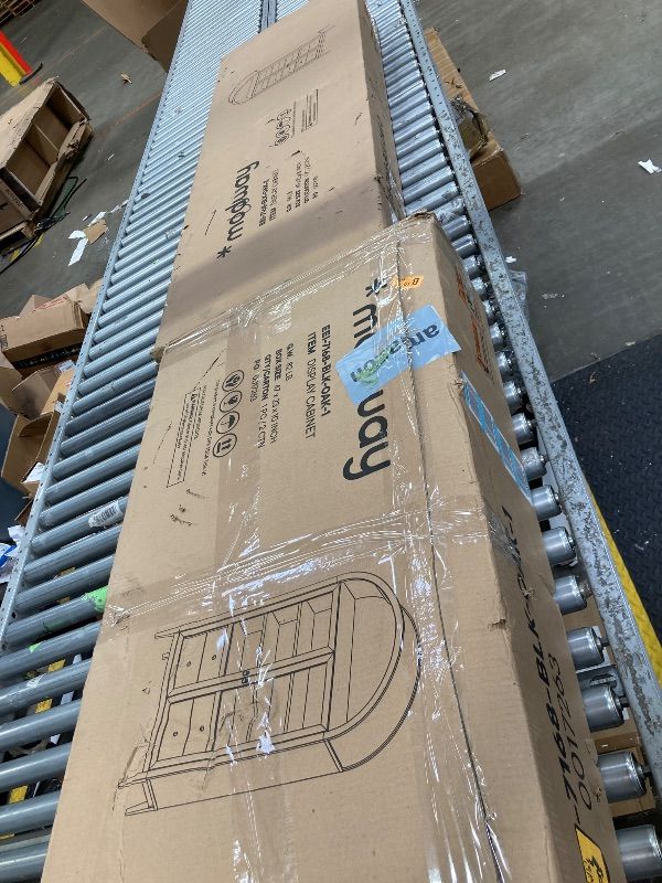 Photo 1 of **2 boxes**Modway Nolan Tall Arched Storage Display Cabinet in Black Oak - 74 Inch Arch Bookshelf with Glass Doors, Shelves and Drawers - Modern Accent Cabinet for Living Room, Dining Room