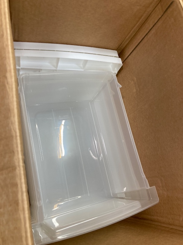 Photo 1 of **reference image**IRIS USA Fits 12" x 12" Paper, 6-Tier Scrapbook Rolling Storage Cart with Organizer for Stationery Vinyl Tools Office Art and Craft Supplies, Yarn, 6 Clear Cases w/ Built in Handle - White/Clear