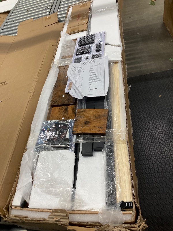 Photo 1 of **reference image**AMERLIFE Queen Size Bed Frame Industrial Platform Bed with Charging Station, 2-Tier Storage Headboard/No Box Spring Needed/Noise-Free/Dark Brown